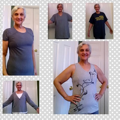 A view of 2013 as seen by Cathy and her gray tee shirts.  They represent the changes she experienced through 2013.  The two most current shirts are top left and bottom right.